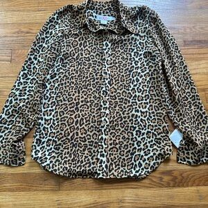 Isaac Mizrahi Leopard Print Blouse - Brown and Black